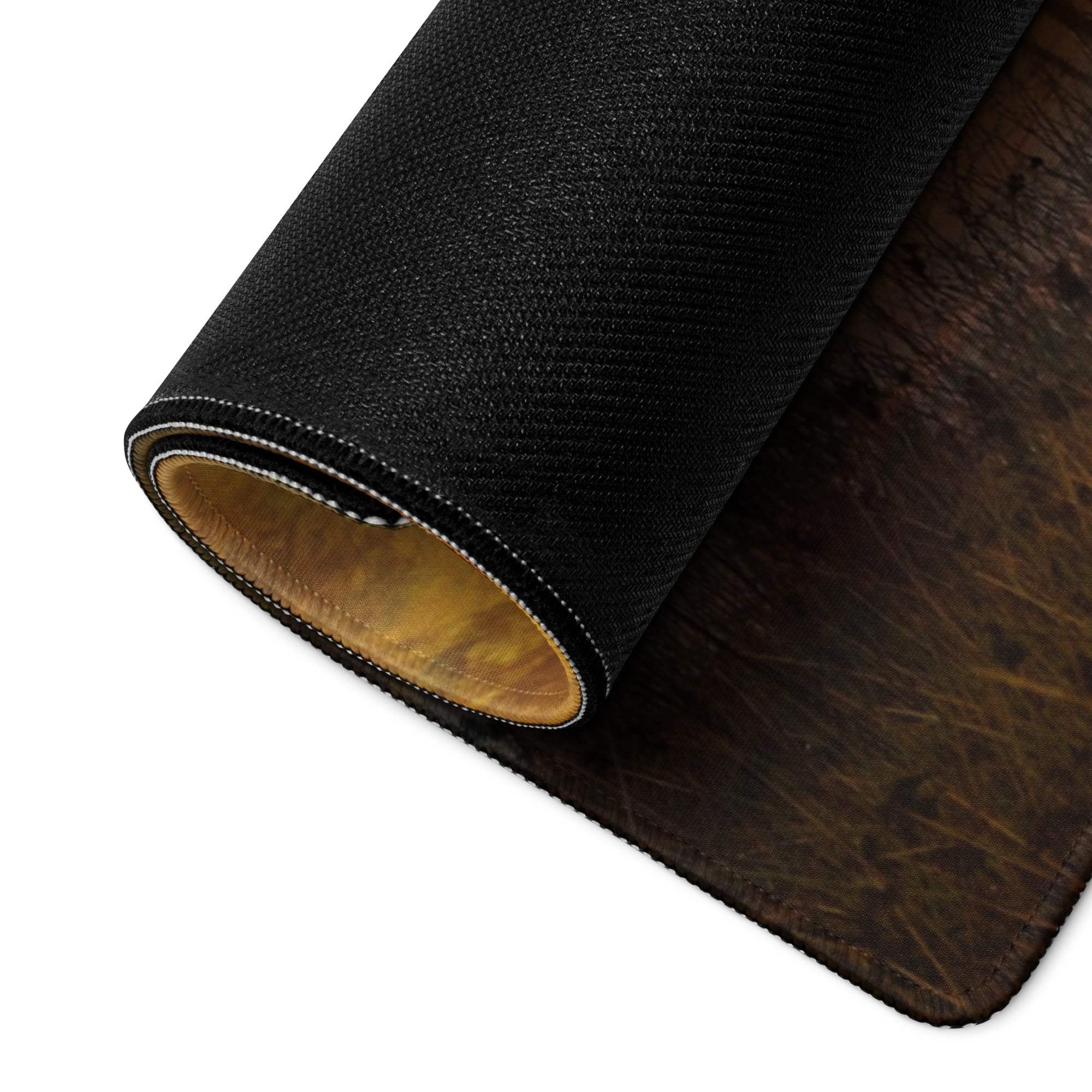 Black textured leather-like gaming mousepad with stitched edges