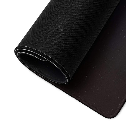 Black textured gaming mousepad with star speckles, white stitching, epic space Earth design
