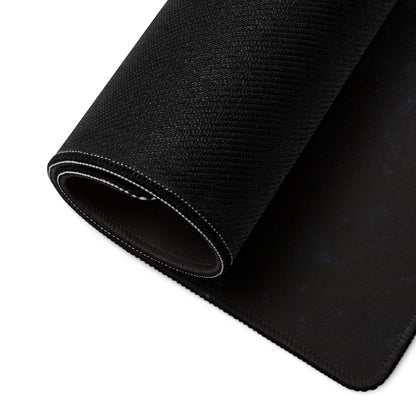 Black textured gaming mousepad with white edge stitching, Cosmic Solar Flare design
