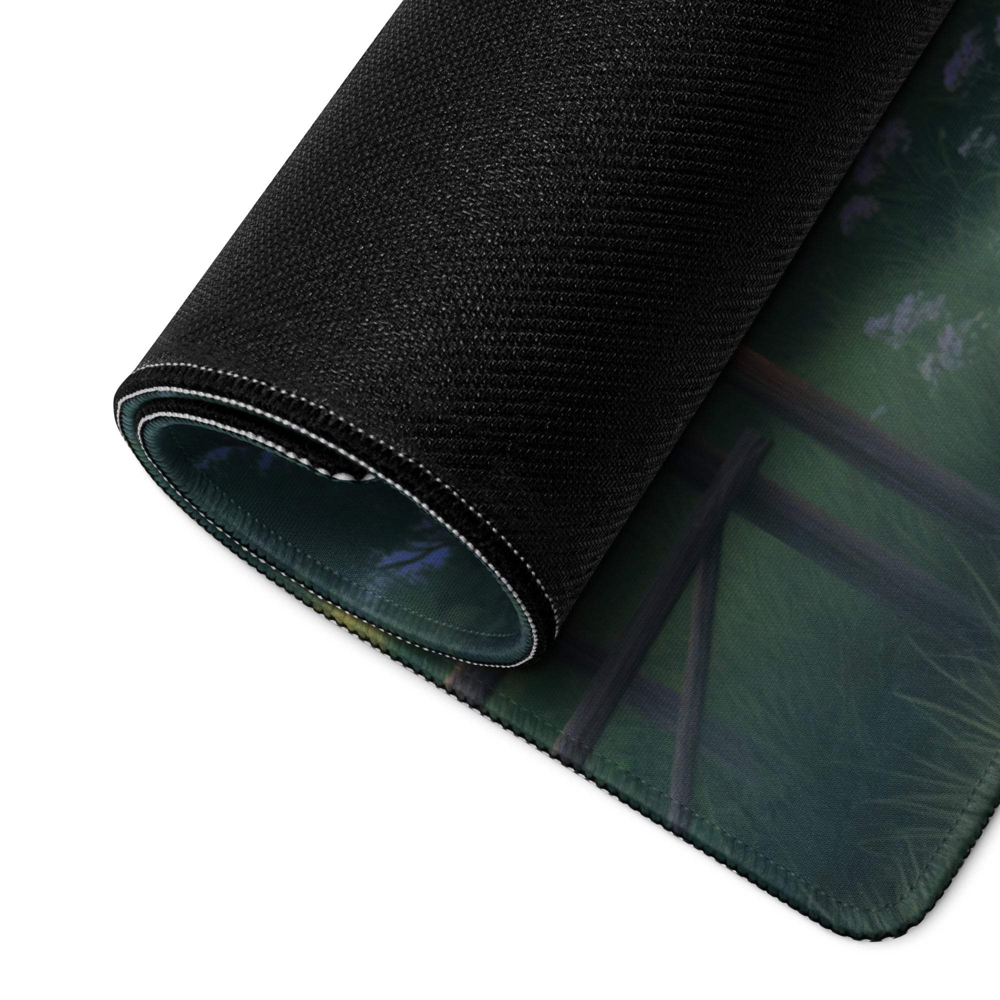 Black textured forest mousepad with green tones, large non-slip gaming surface