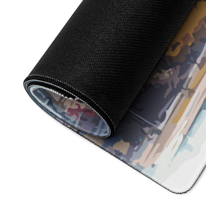 Rolled-up black camo gaming mousepad with non-slip base