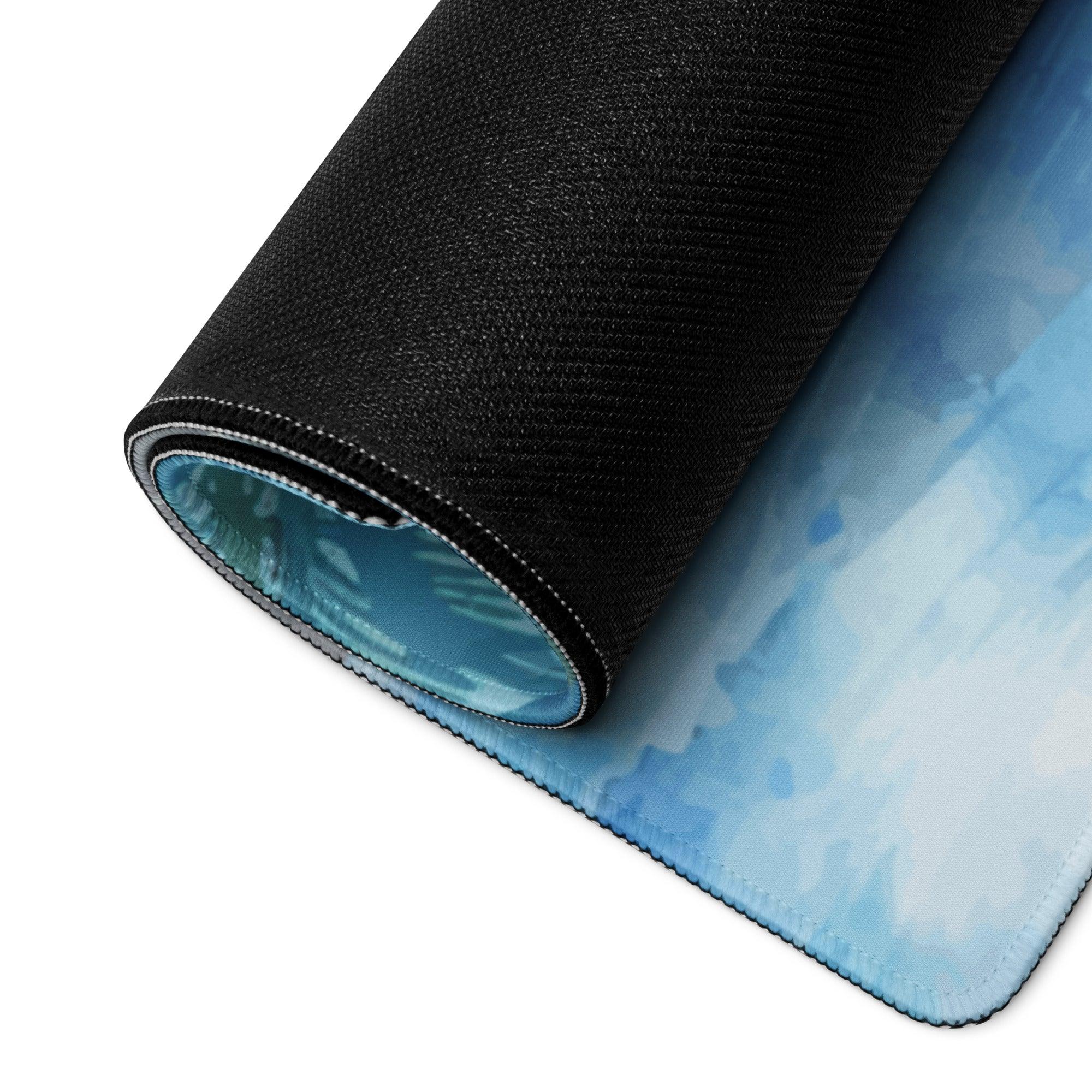 Rolled-up Coastal Paradise blue sky gaming mouse pad with non-slip bottom