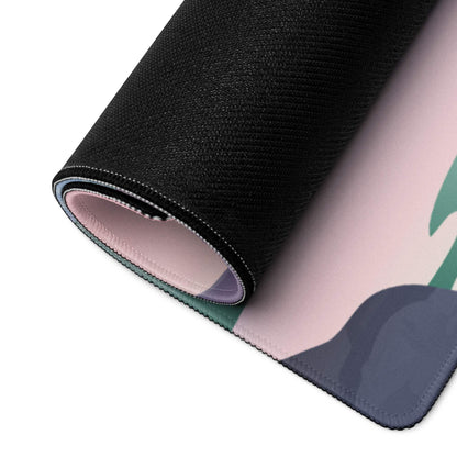Rolled-up pastel landscape pink sunset gaming mousepad with non-slip base