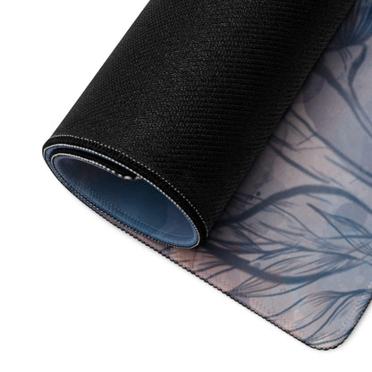 Black textured mousepad with subtle blue gray feather design