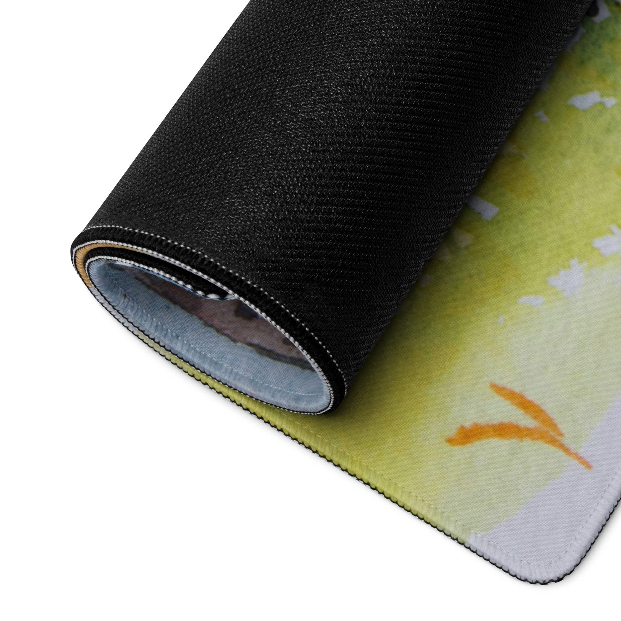 Rolled watercolor birch forest gaming mousepad with non-slip surface