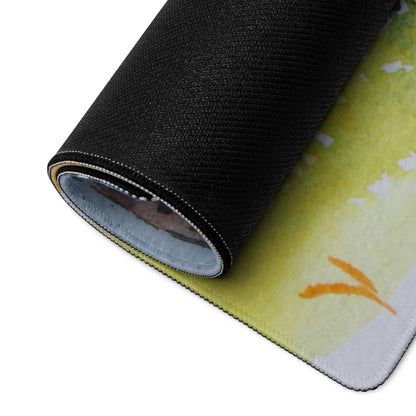 Rolled watercolor birch forest gaming mousepad with non-slip surface