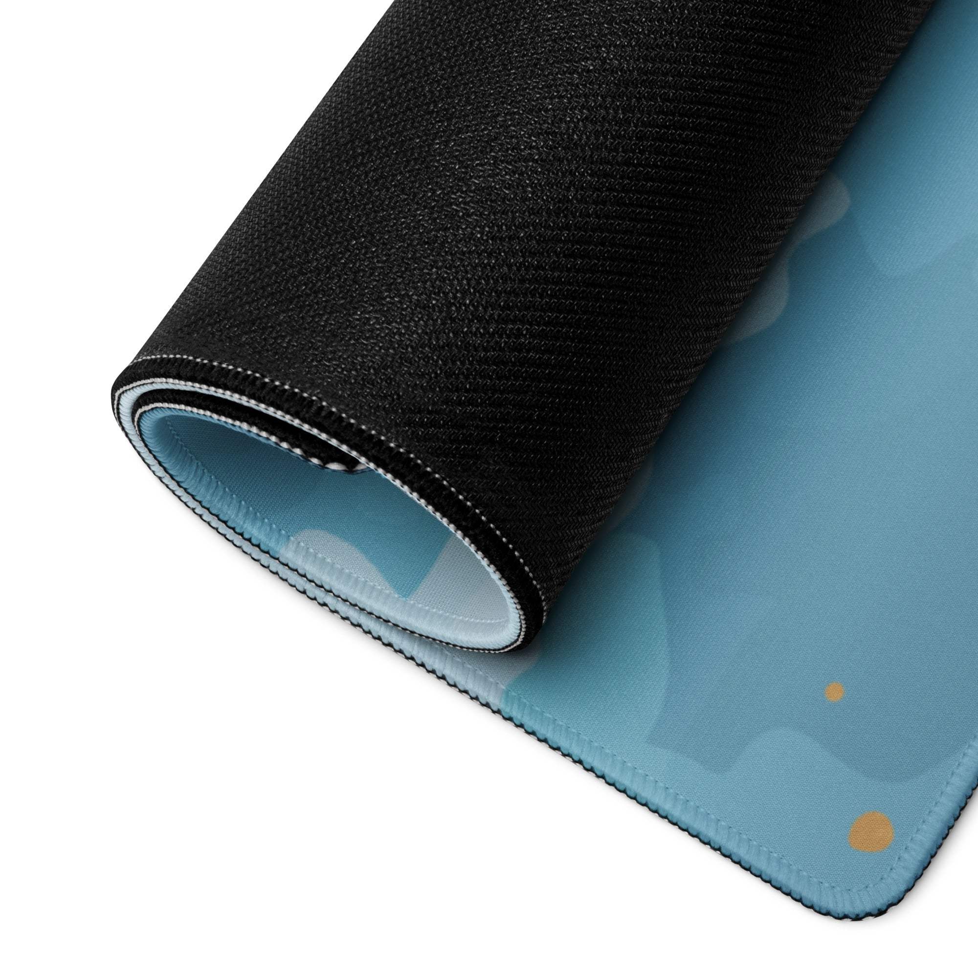 Rolled-up Abstract Calm Oceanic Blue gradient gaming mouse pad with stitched edges