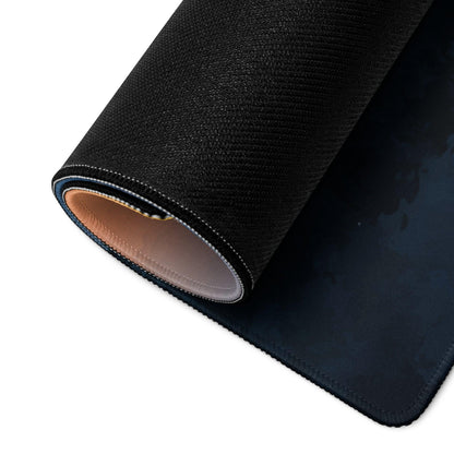 Large Sunrise Fog gaming mouse pad back with black textured non-slip base and tan lining