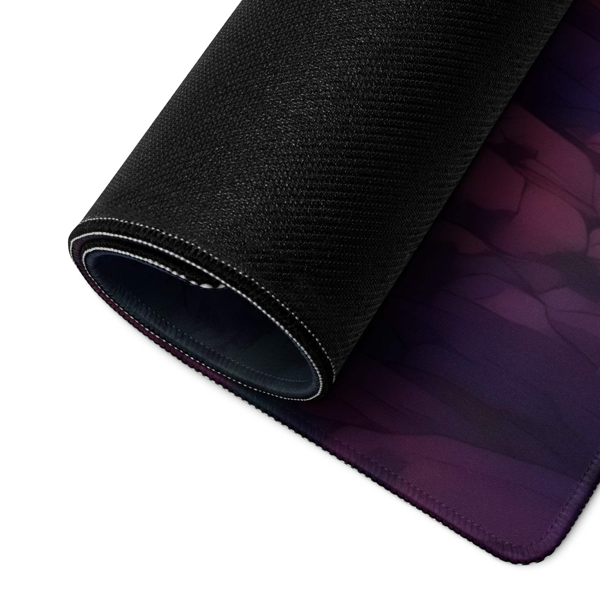 Black textured gaming mousepad with purple dark gradient and non-slip base