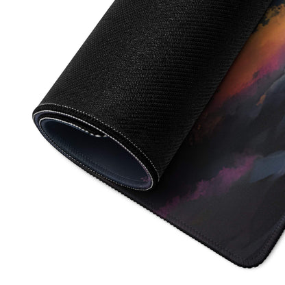 Black textured nebula mousepad with orange purple blue dreamy waterfall design