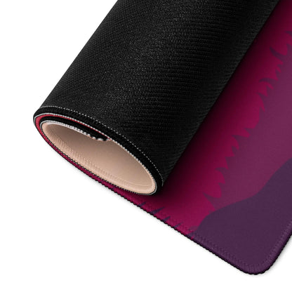 Rolled-up Sunset Mountain gradient gaming mouse pad with non-slip backing