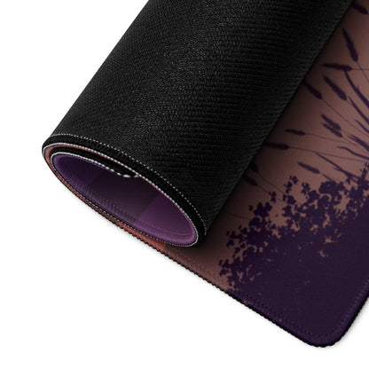 Sunset Silhouette Purple Mood large gaming mousepad with black purple lavender field