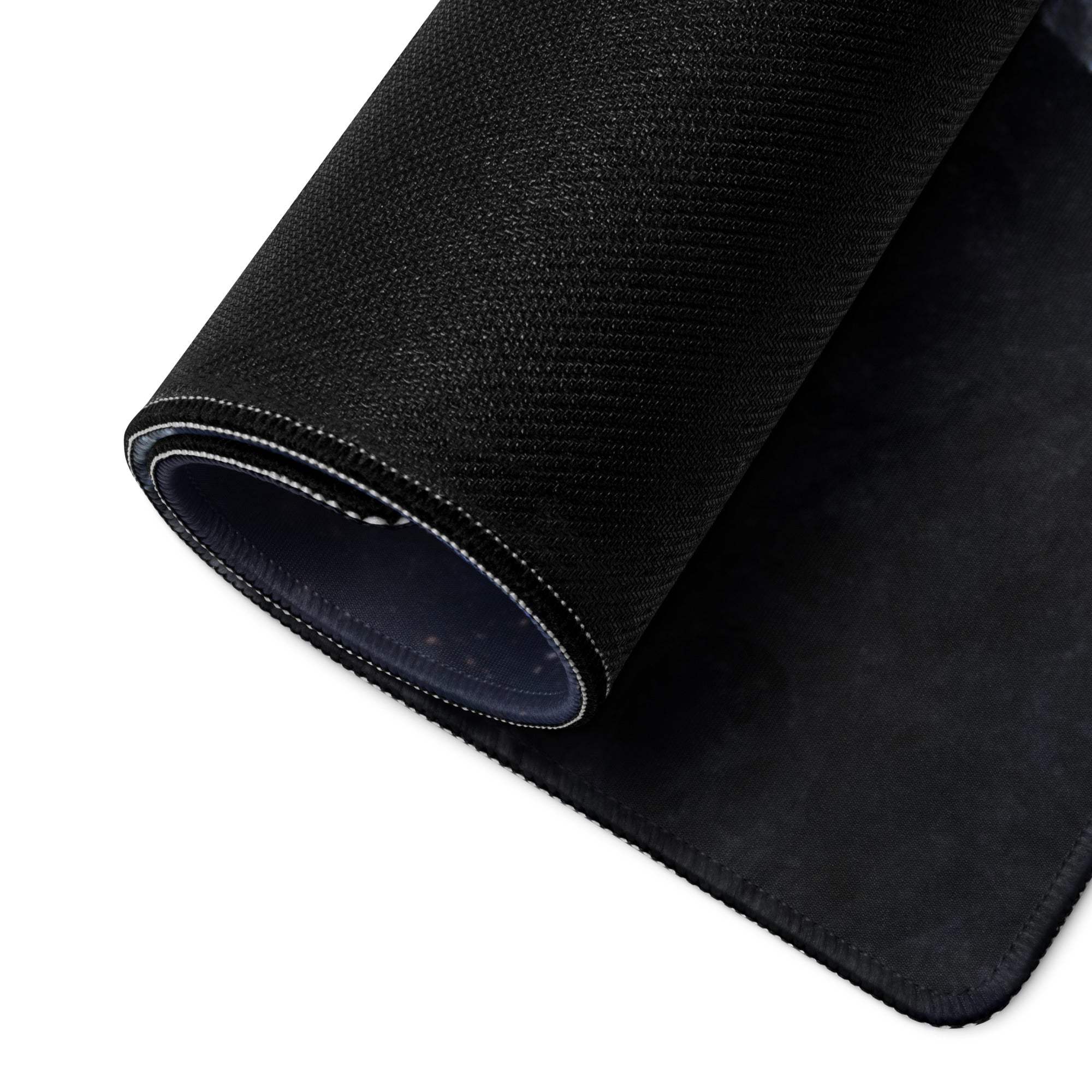 Black textured Epic Space Dragon gaming mousepad with woven pattern and stitched edges