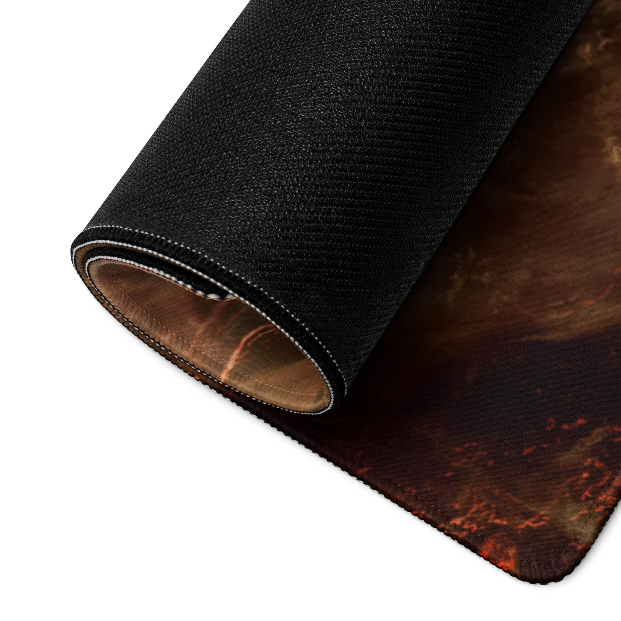Black textured Cosmic Red Planet Galaxy mousepad with fiery cosmic design