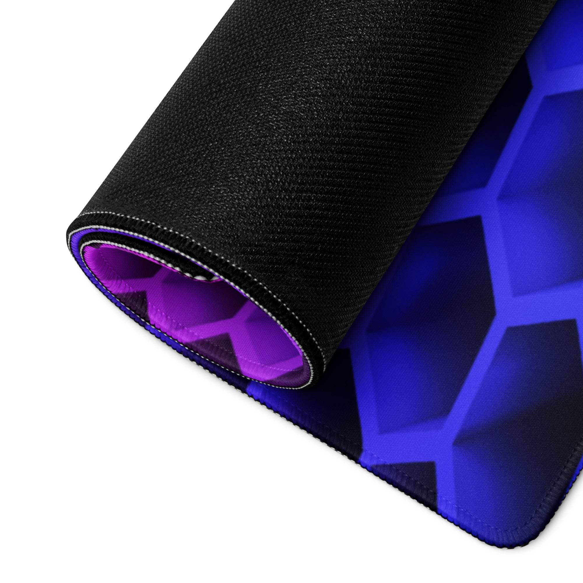 Black purple hexagon gaming mousepad with textured non-slip base