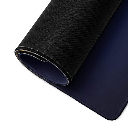 Black textured gaming mousepad with navy underside, stitched edges