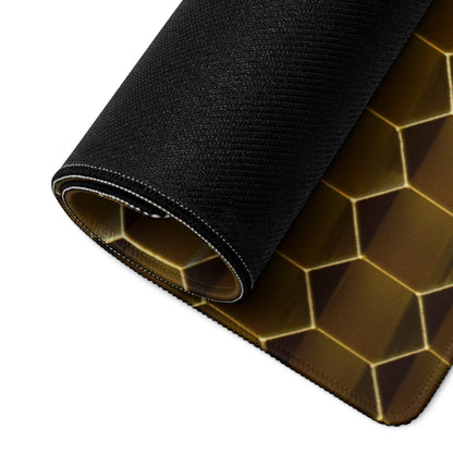 Black and gold hex patterned large gaming mousepad with non-slip base
