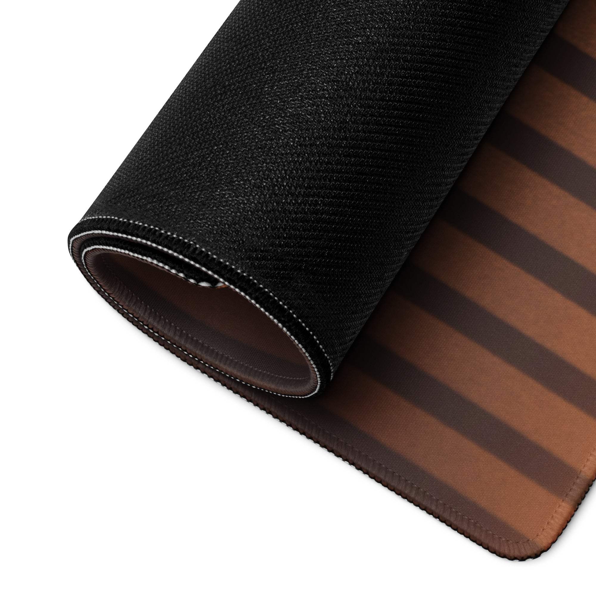 Copper Stripe Style large gaming mouse pad with black brown stripes and non-slip backing
