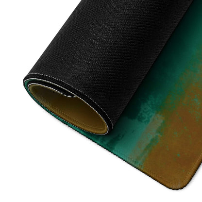 Rolled-up large abstract art gaming mouse pad with green gold gradient
