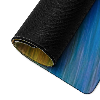 Rolled-up vibrant abstract brushstrokes gaming mousepad with gradient blue-green design