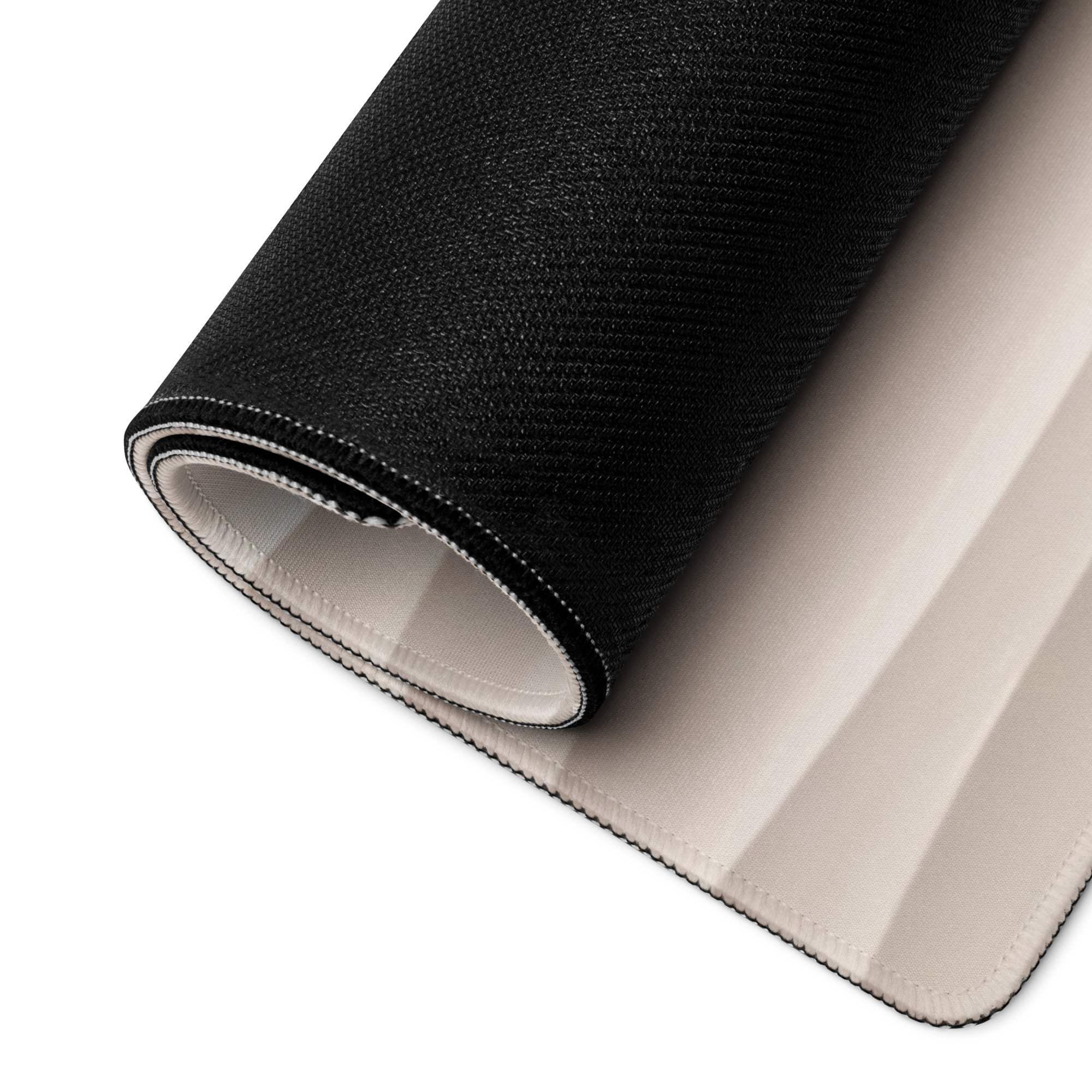 Back of cream beige wave textured gaming mouse pad with white underside and stitched edges