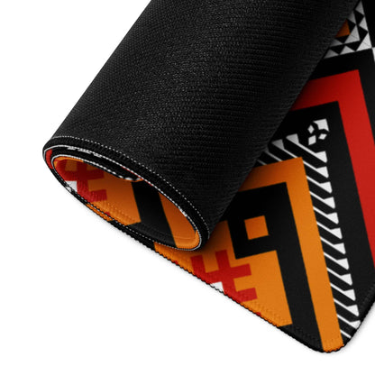 Vibrant tribal geometric diamond gaming mouse pad in red orange black white