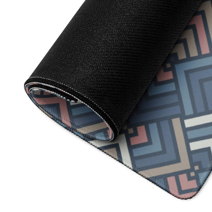 Rolled-up Geometric Pattern Gaming Mouse Pad in navy pink beige large non-slip stitched