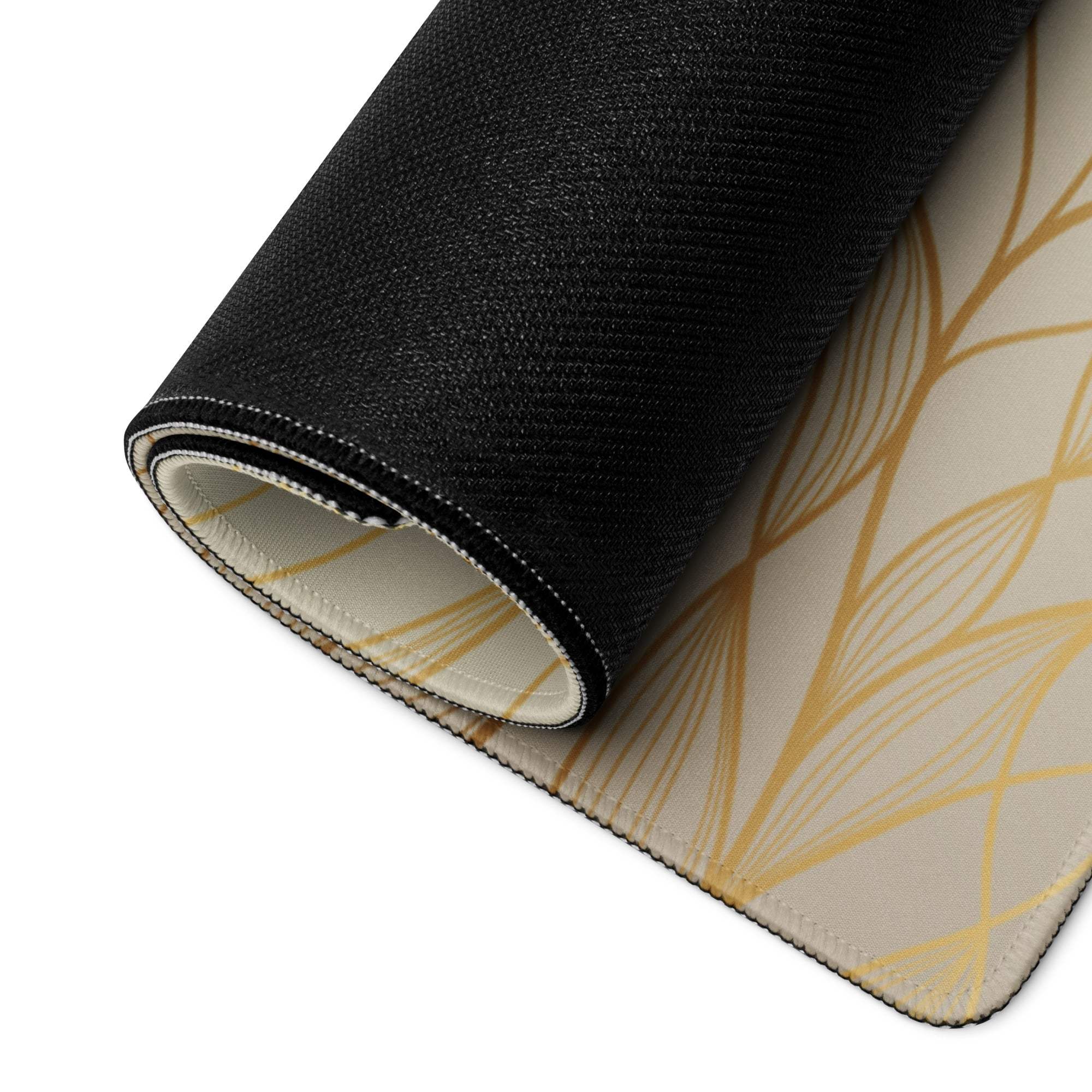 Luxury gold abstract lines gaming mouse pad rolled up beige with non-slip base