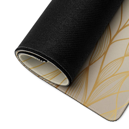 Luxury gold abstract lines gaming mouse pad rolled up beige with non-slip base