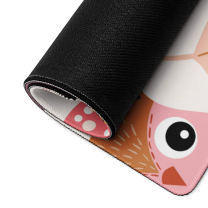 Rolled-up pink white cartoon owl gaming mouse pad with non-slip base