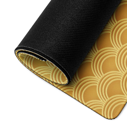 Black and gold wave-patterned gaming mouse pad with scallop texture