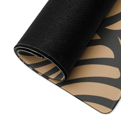 Large black and tan zebra striped gaming mousepad with textured surface