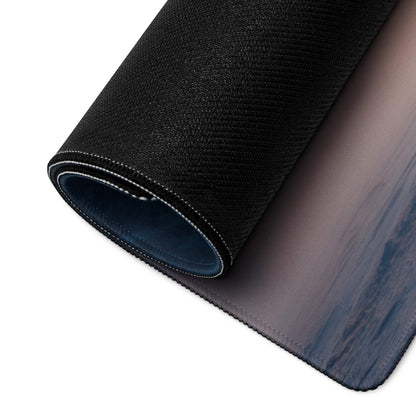 Black textured back of Premium Mountain Sunrise blue glacier gaming mousepad