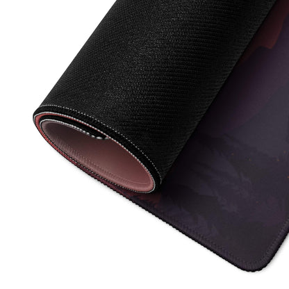 Black textured artistic sunset mountain gaming mousepad with stitched edges