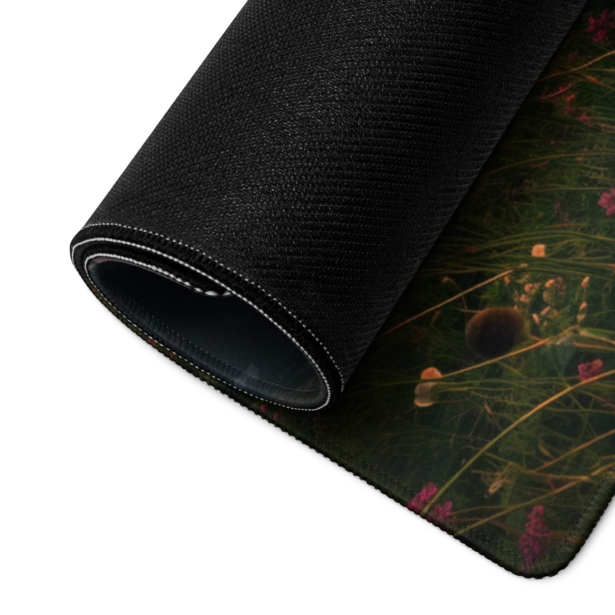 Black textured wildflower mousepad with rolled edge for epic sunset gaming