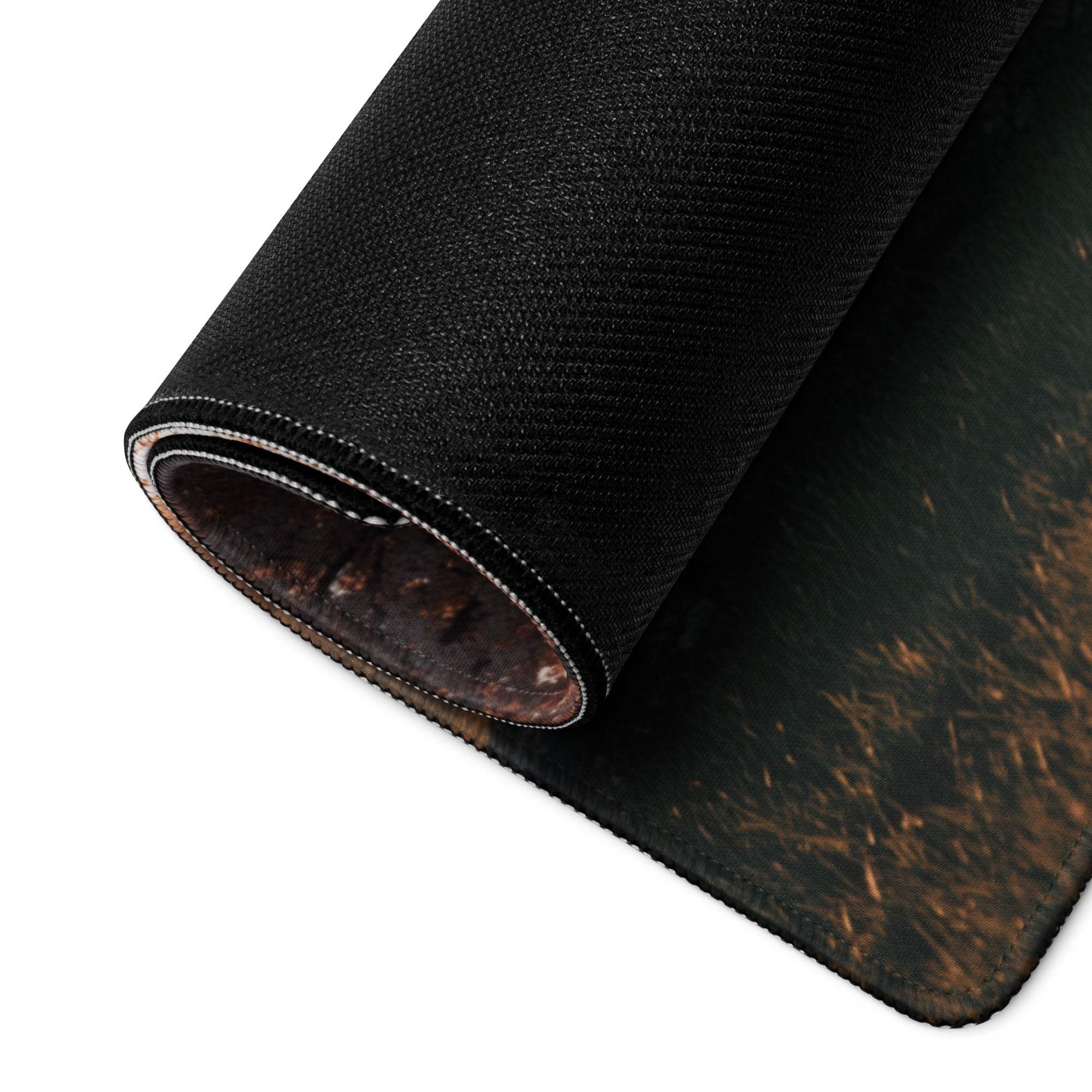 Black textured pastoral autumn gaming mousepad with grassy design