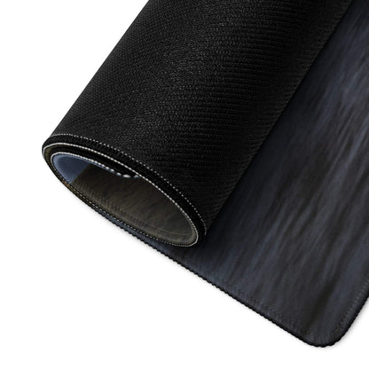 Black textured wood grain mousepad with stitched edges and non-slip backing