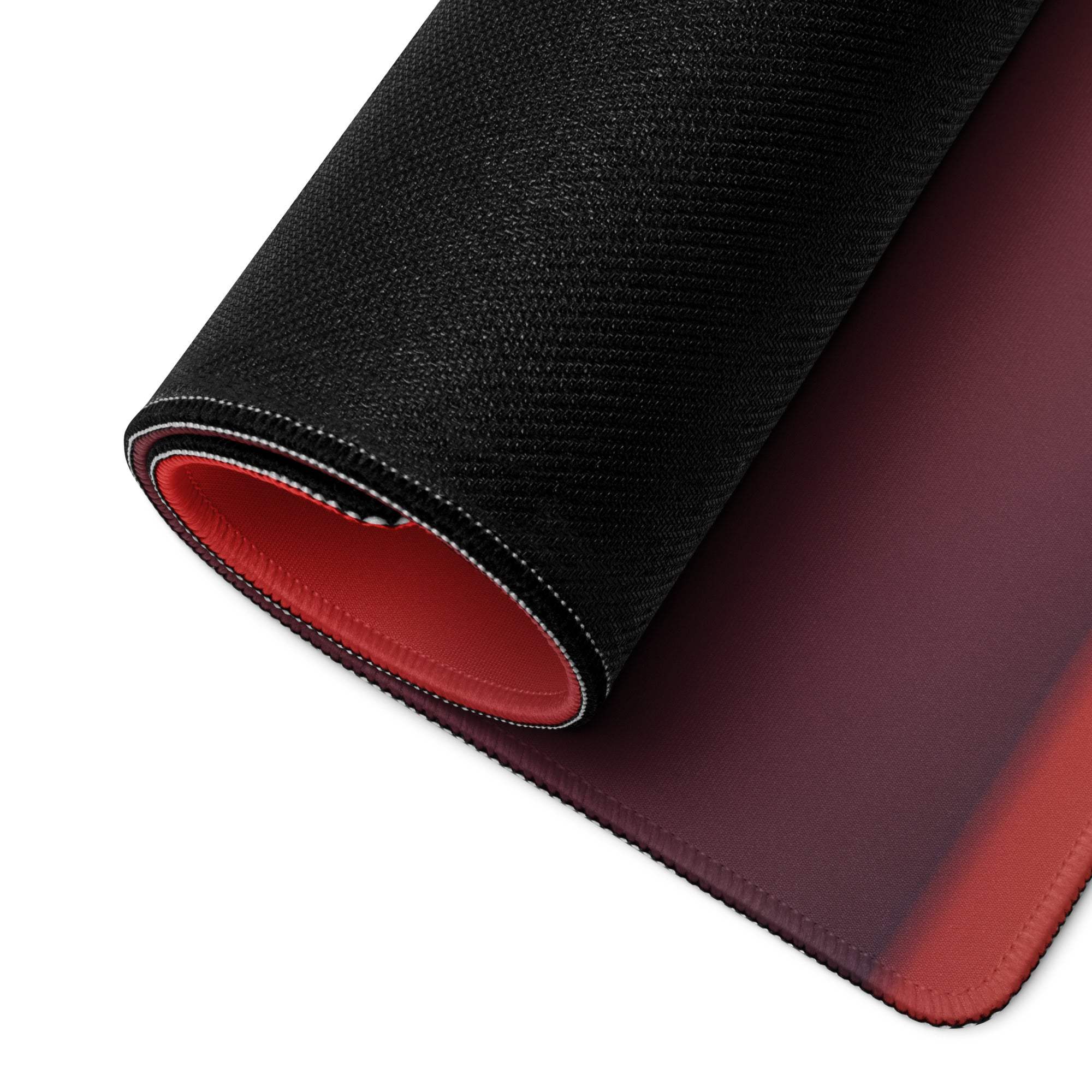 Black red gradient gaming mousepad with stitched edges non-slip base