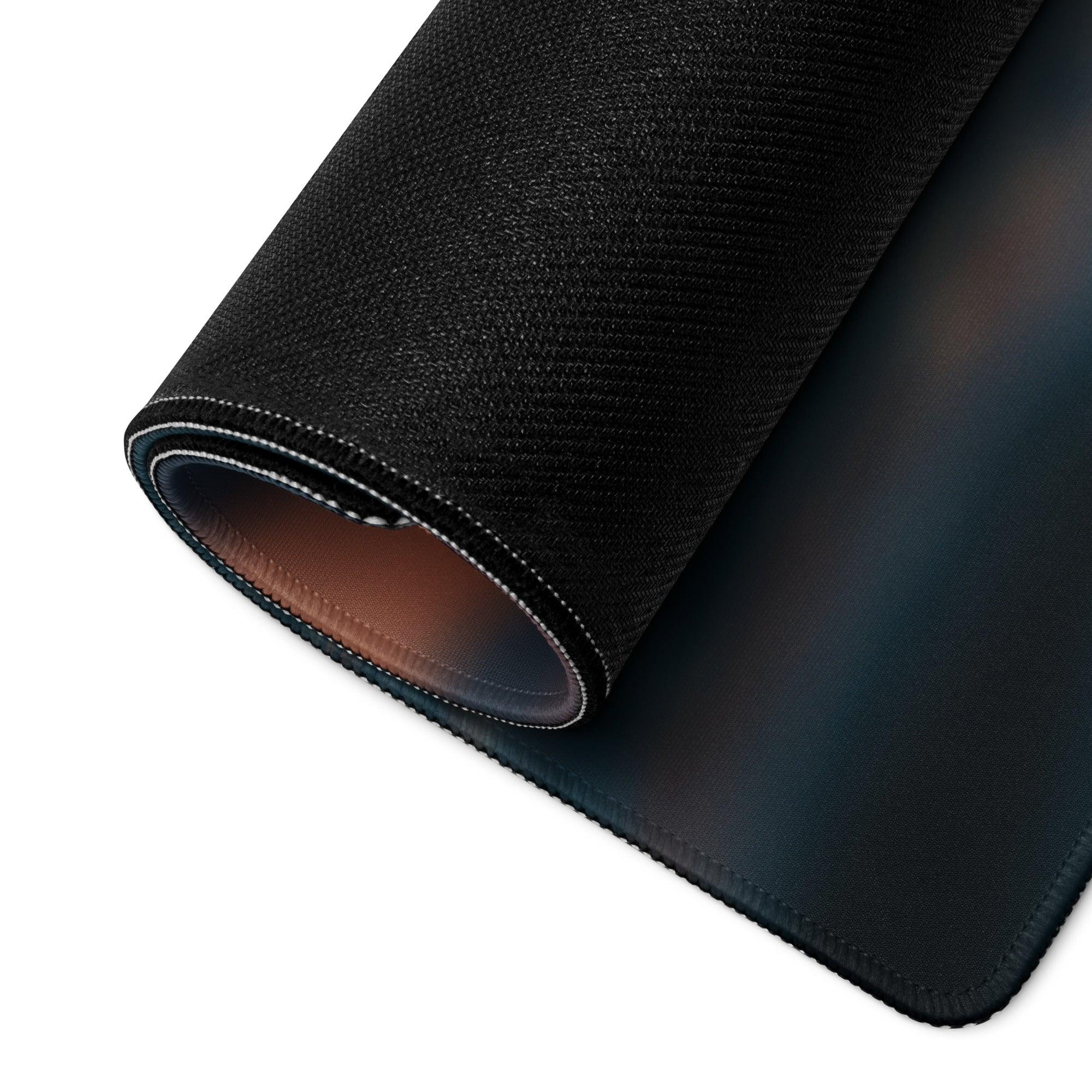Black textured Vibrant Ocean Sunset Blue gaming mousepad with stitched edges