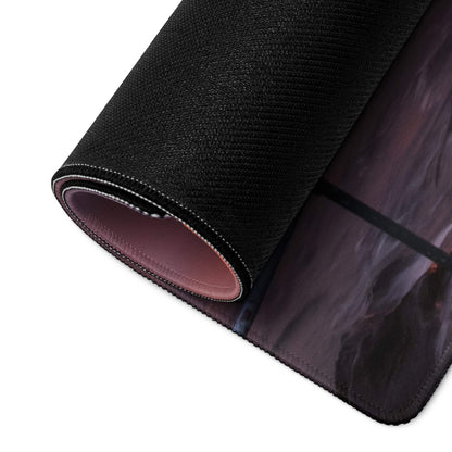 Epic Sunset Seascape black textured gaming mouse pad with pink lining
