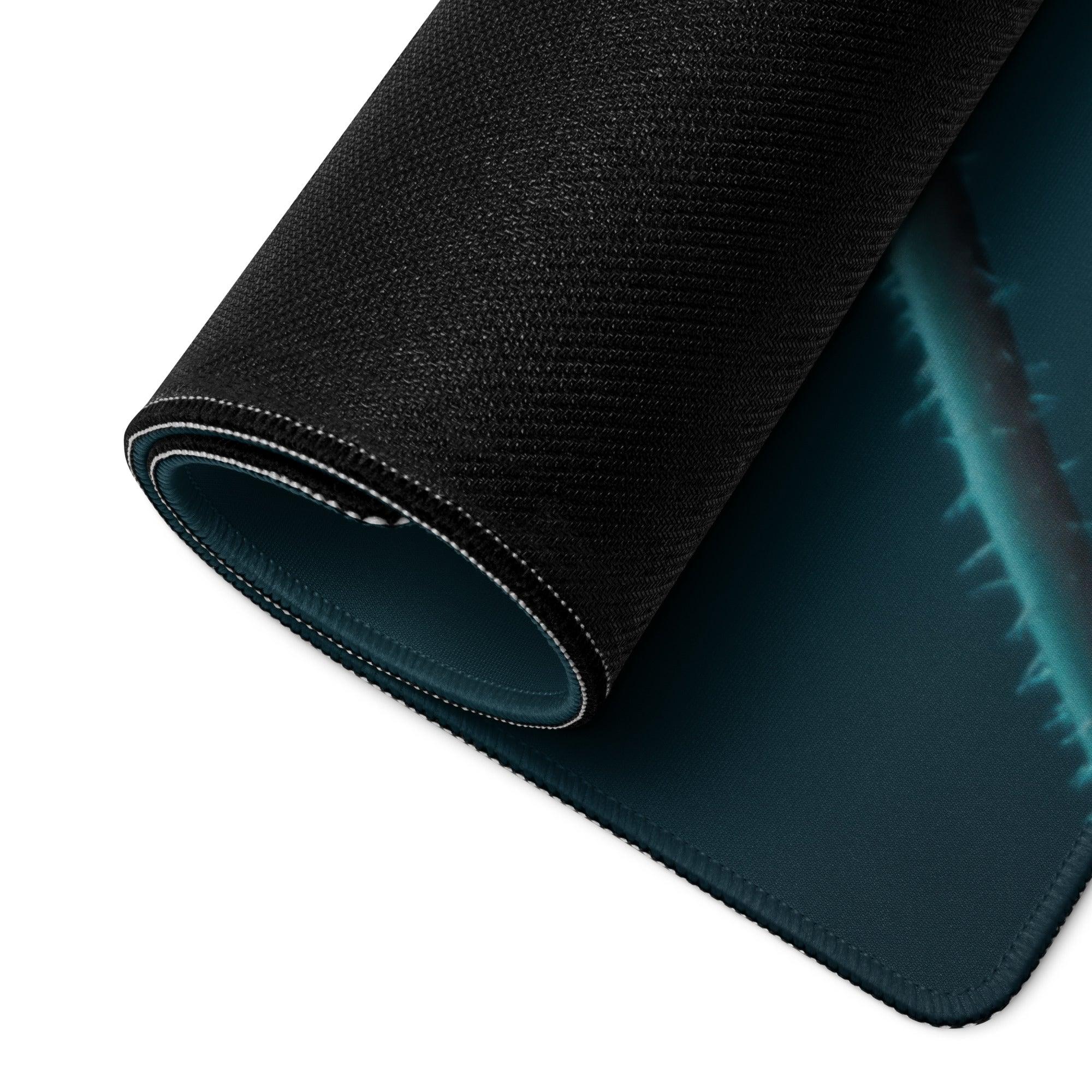 Black textured mousepad with teal shark and elegant rose design
