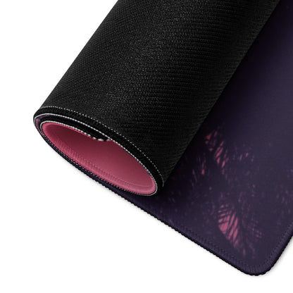 Palm Sunset Pink large gaming mouse pad with black purple floral texture