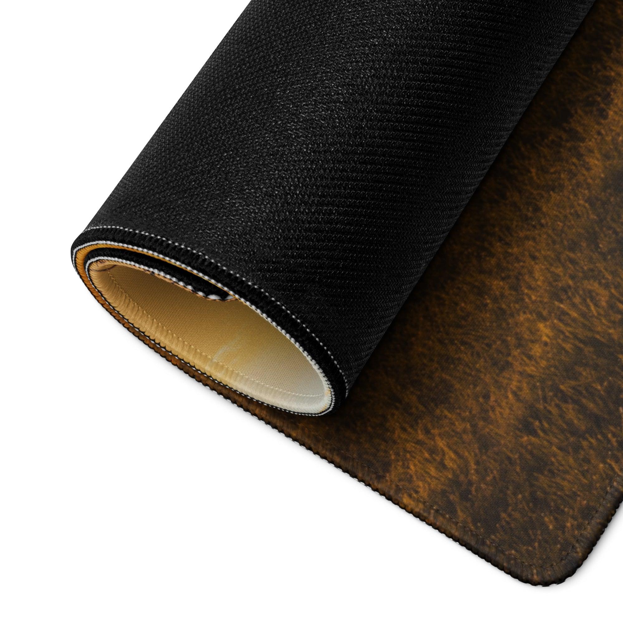 Black textured back of Golden Hour Sunset gaming mousepad with tan lining