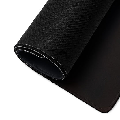 Black textured back of Autumn Orange Forest Cabin gaming mousepad with stitched edges