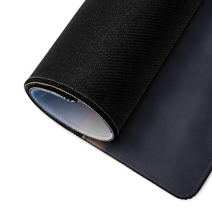 Black textured Desert Sunset Monument Valley mousepad with rolled edge and light blue lining