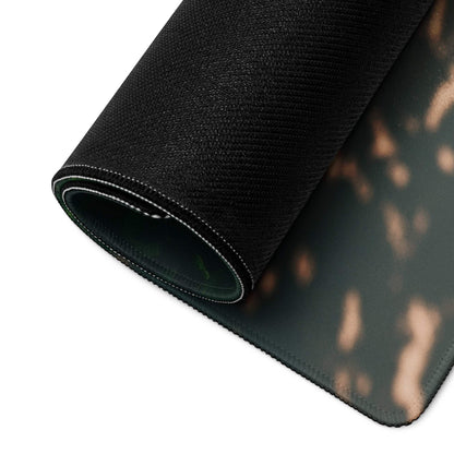 Black textured camo mousepad with stitched edges, ocean teal gaming