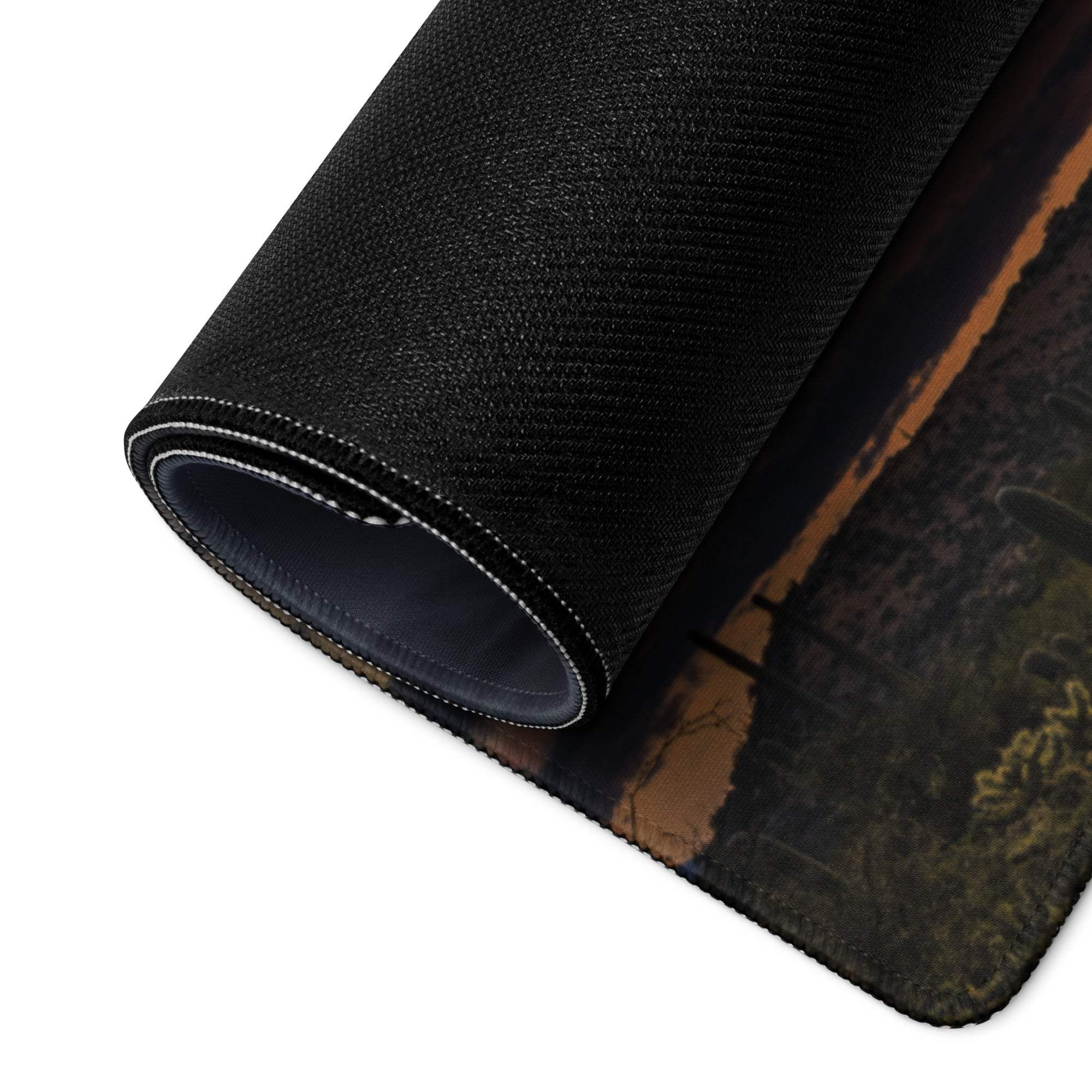 Desert Sunset Cactus large gaming mousepad with black texture and stitched edge