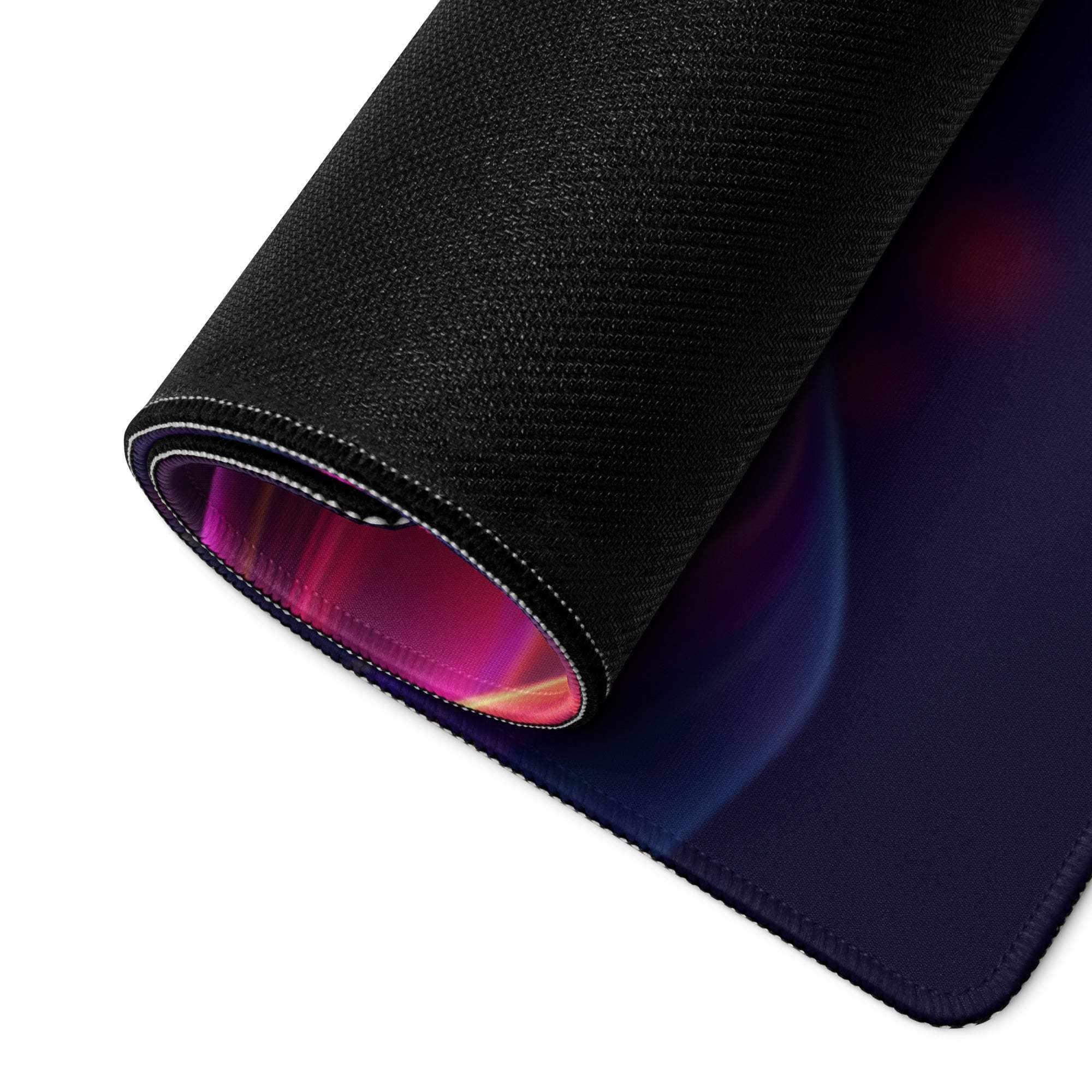 Black textured Vibrant Neon Wave gaming mousepad with iridescent gradient edge