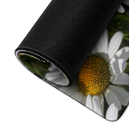 Black daisy print on large floral gaming mouse pad with non-slip base