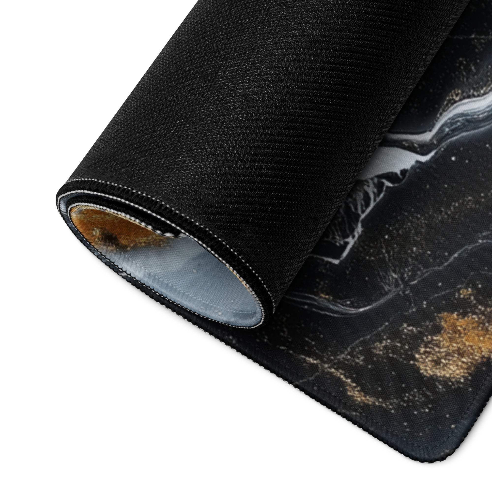 Lux Marble Style black gaming mouse pad with white gold marble veining